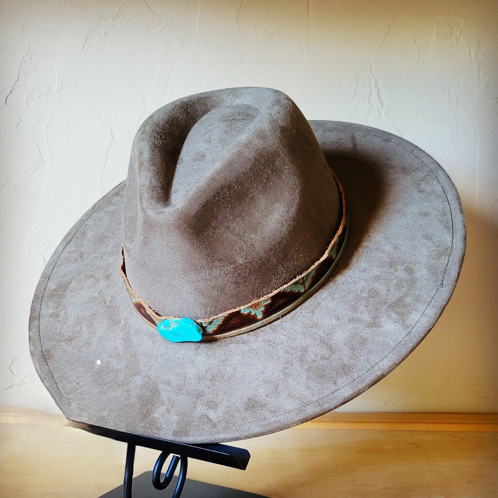 Turquoise Navajo Turq Slab Leather Band + Choice of Boho Hat 985q