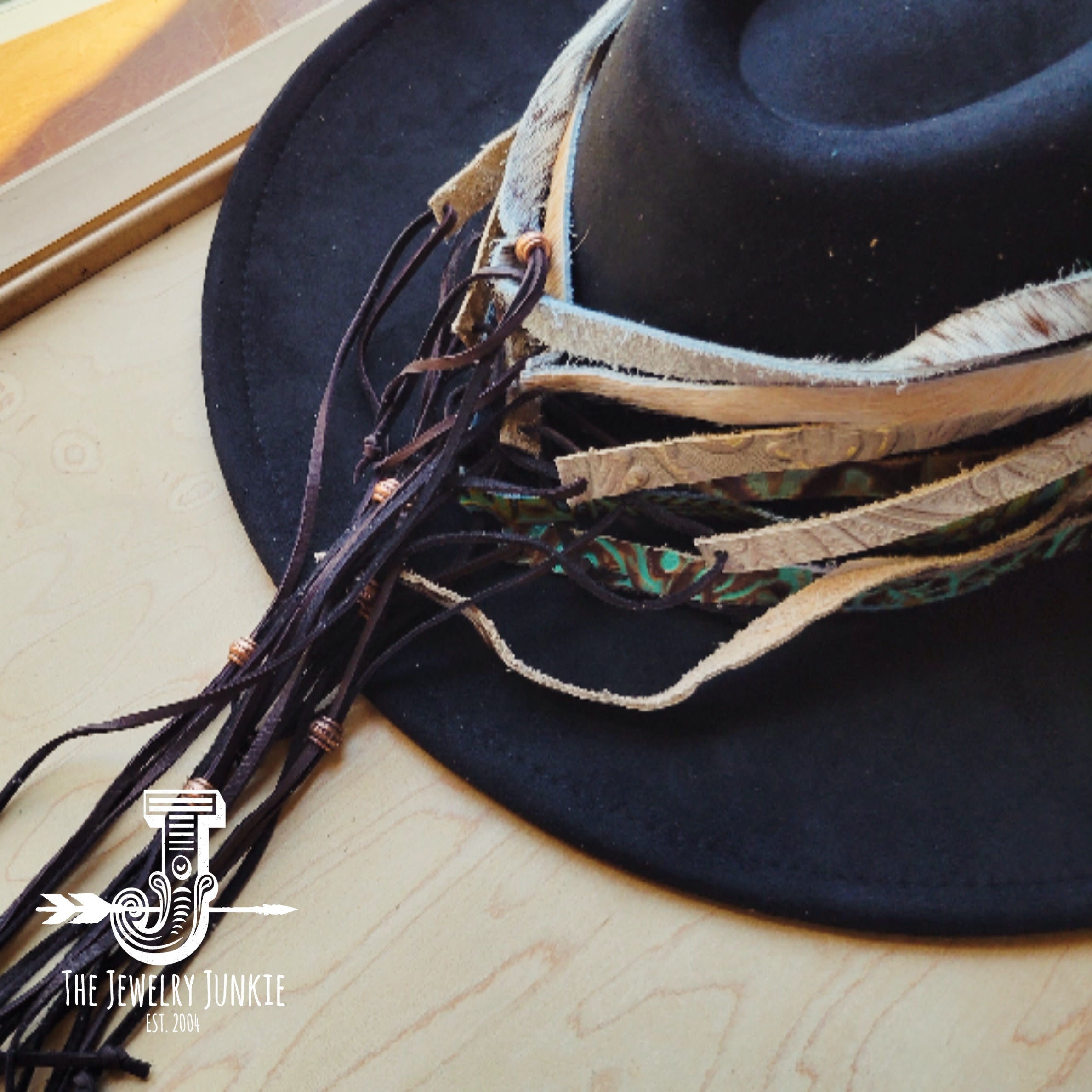 **Napolis Turquoise and Brown Embossed Leather Hat Band Only w/ Turquoise Slab 951t