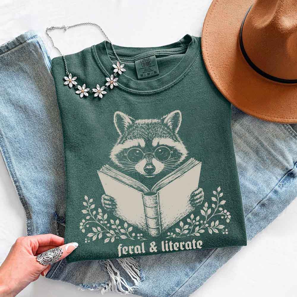 Feral & Literate Raccoon Comfort Colors - Book Lover Tee
