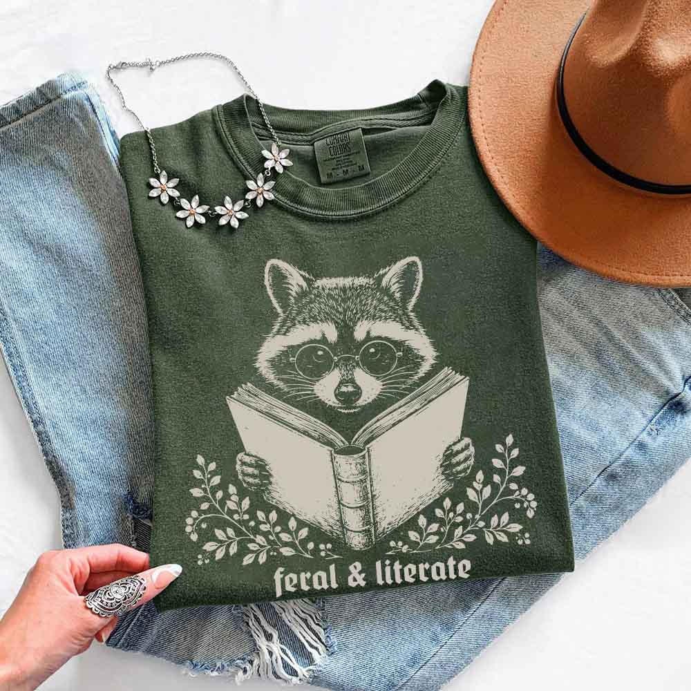 Feral & Literate Raccoon Comfort Colors - Book Lover Tee