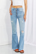 Women's Jess Button Flare Light Blue Jeans Regular - Plus Sizes