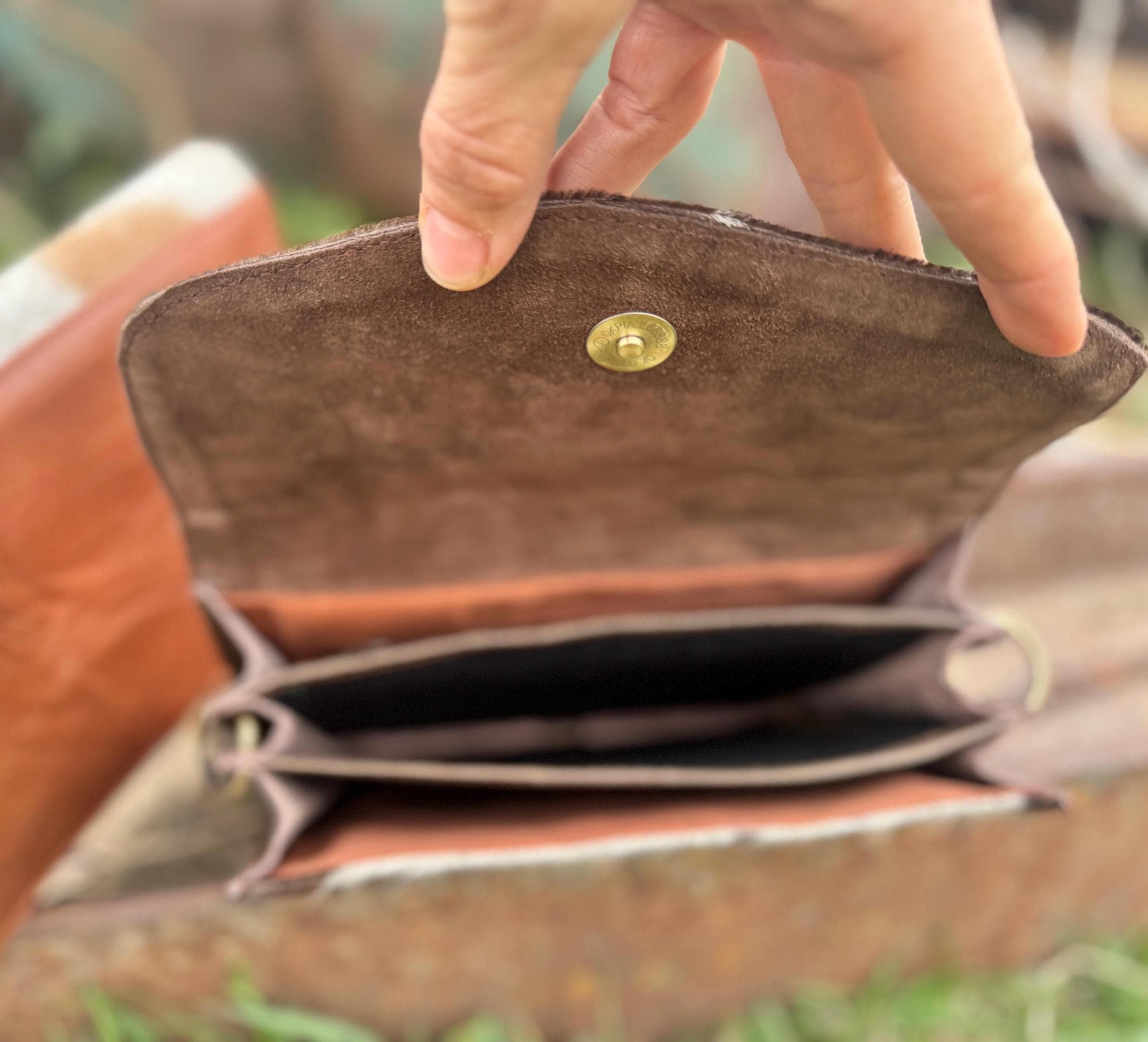 Genuine Cowhide Leather accordion style purse